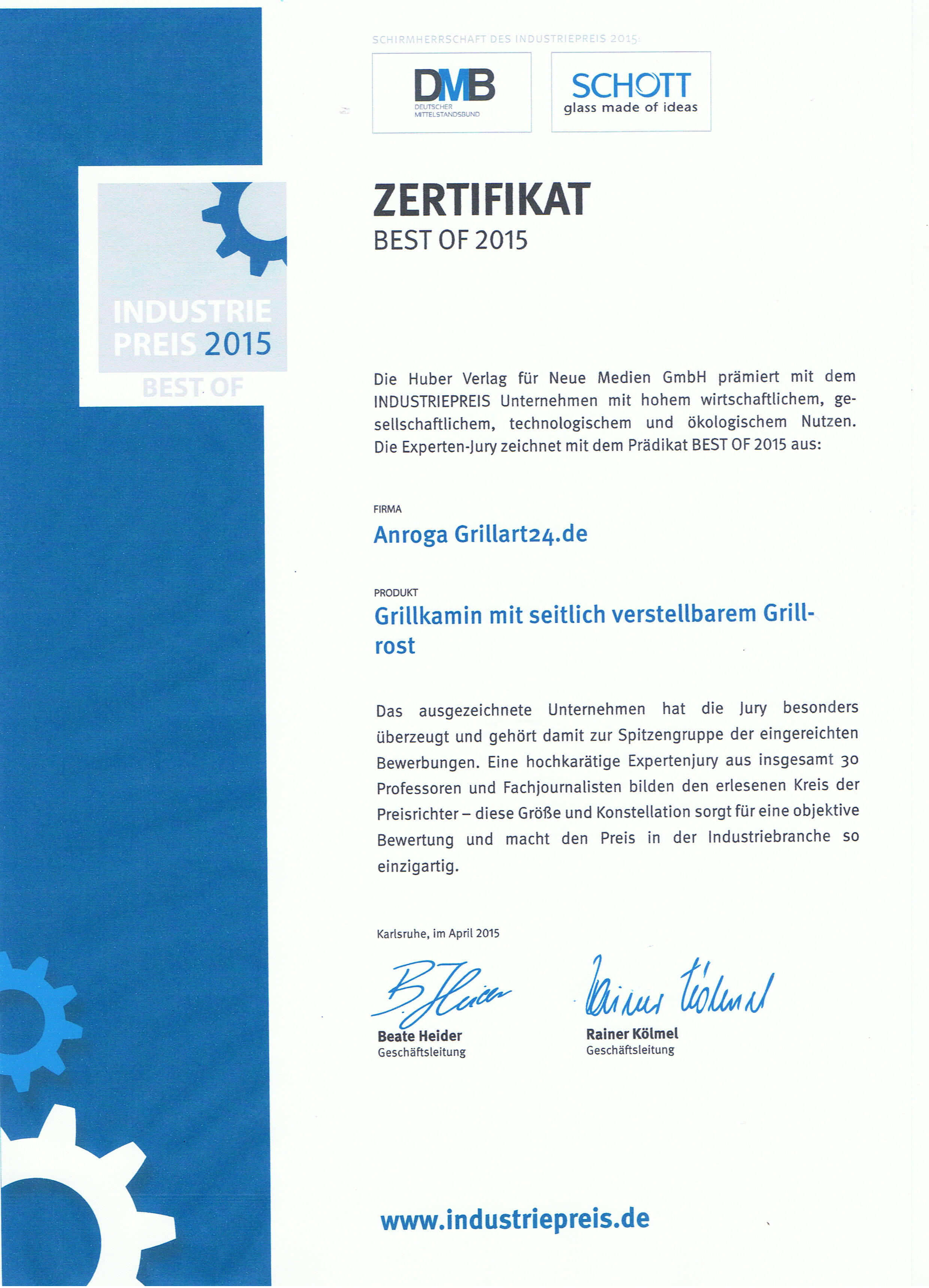 Zertifikat_Industrie_Preis_2015